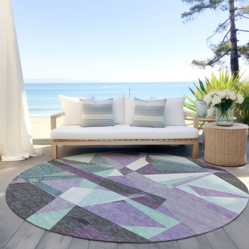 Tapis mauve intérieur / extérieur lavable à la machine Claudian ACN1612, Rond 8 pi