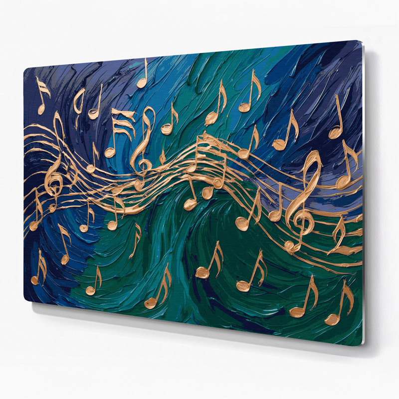 Musique, mélodie et motifs rythmiques, art mural en métal bleu, H 11 po x l 14 po