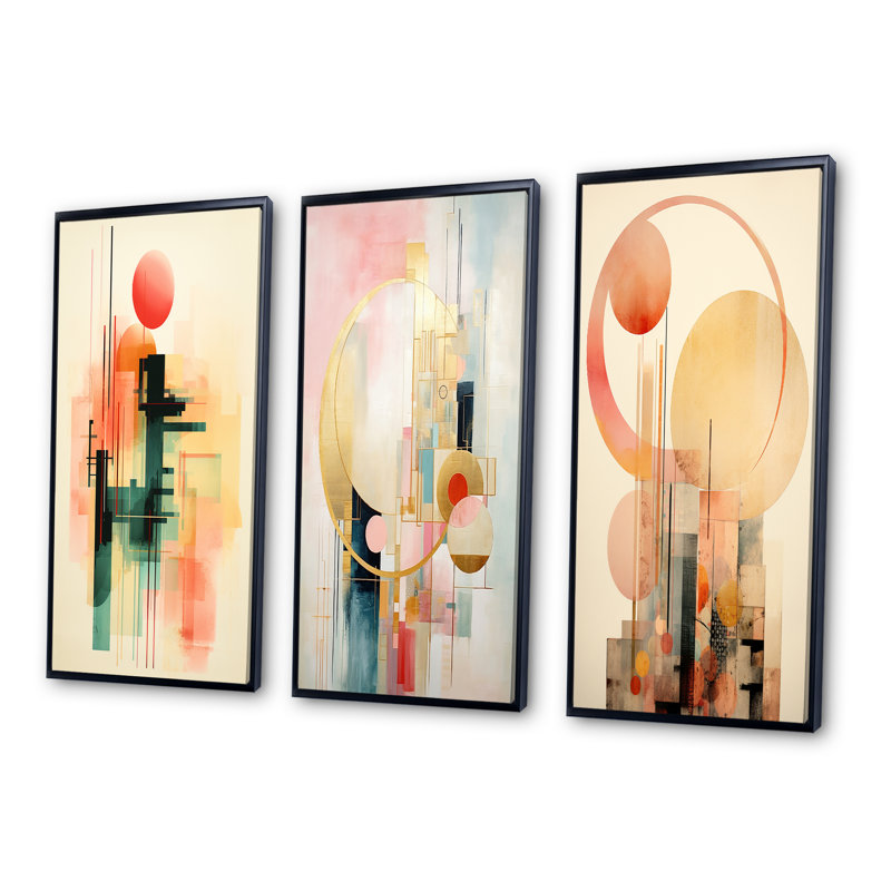 «Golden City Dreams Retro Illustration III», 3 pièces, Cadre flottant noir, H 20 po x l 36 po
