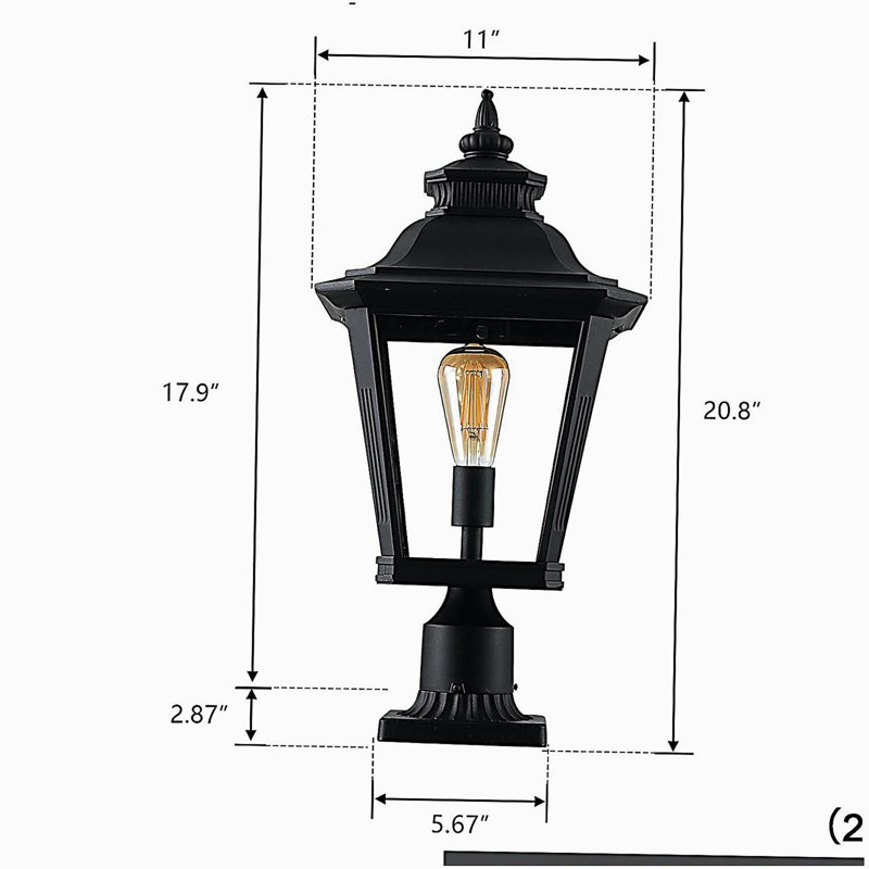 21 inches (height) 2 pack outdoor column street lamp - Retro black metal and transparent glass column lamp, for garden, gate, driveway, and path lighting, elegant design (bulbs not included)