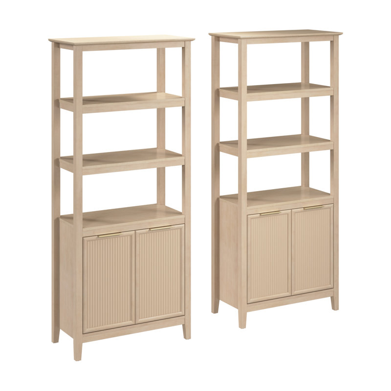 Bush Home Camille Fluted 5 Shelf Bookcase With Doors - Set Of 2, Natural Birch