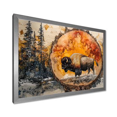 American Bison In Wood Slide Forest Landscape I - Bison Large Wall Art