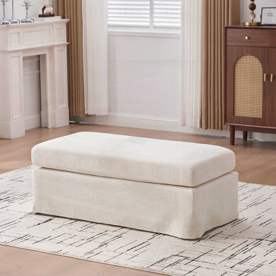 Pouf moderne en chenille capitonnée, repose-pieds carrés avec pieds en métal noir pour salon, chambre et bureau