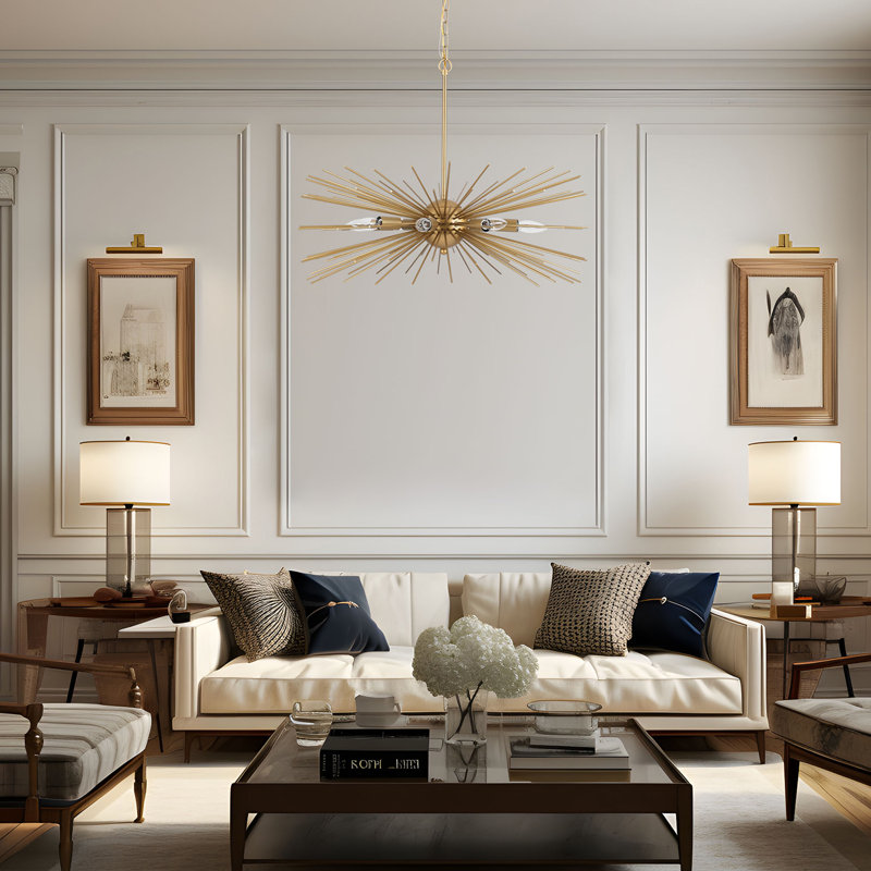 Gold Sputnik 8-Light Chandelier Mid Centry