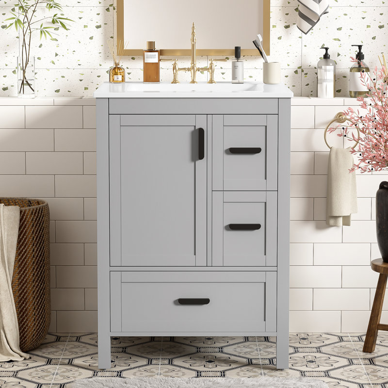 24" Bathroom Vanity With Ceramic Sink, Soft-Close Door, Black
