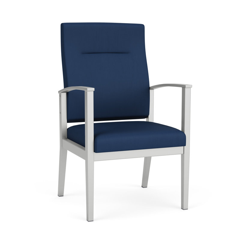 Chaise en métal Amherst, Argent, Vinyle bleu Patriot Plus Imperial