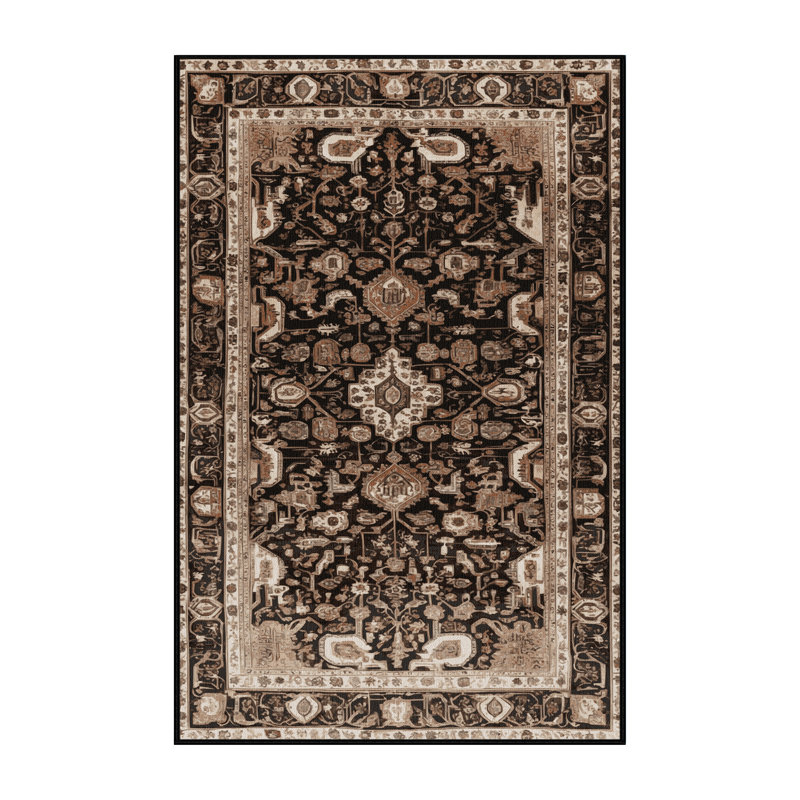 Machine Washable Persian Brown Area Rug, Rectangle 5' x 8'