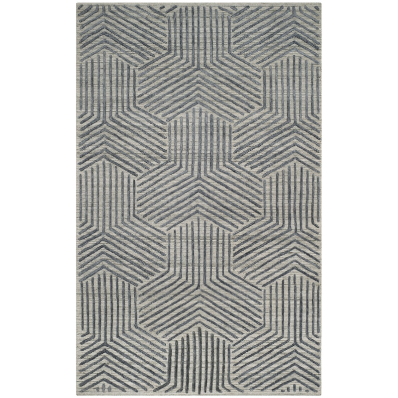 Yarbro Hand Loomed Wool And Viscose Geometric Rug, Rectangle 5' x 8'