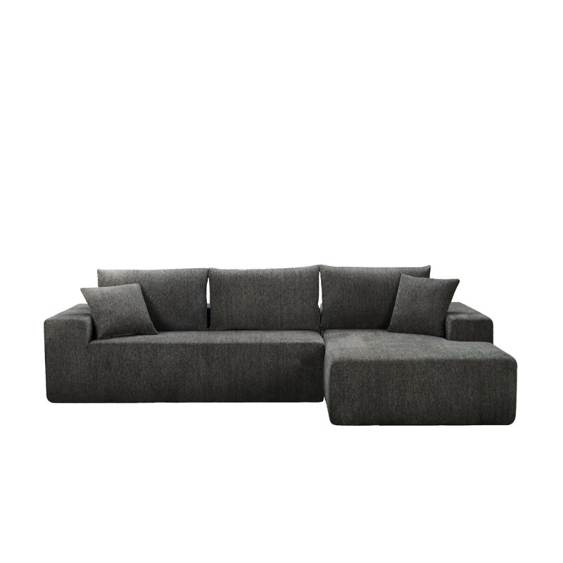 Ramiro Bonless L Shaped Bonless Polyester Memory Foam Sectional Sofa With Chaise, Right Hand Facing, White Polyester