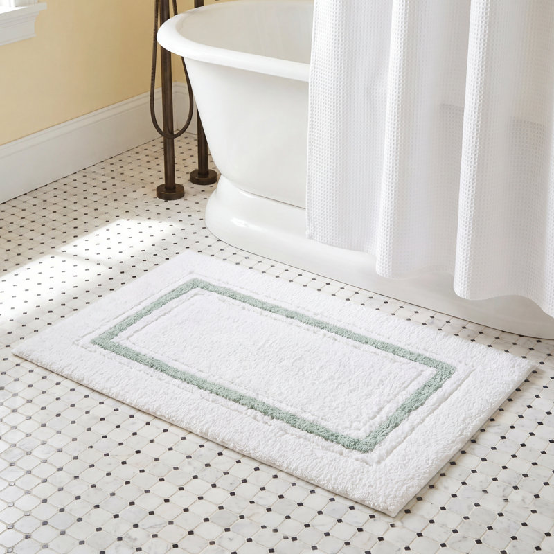 Louise Cotton Blend Non-Slip Bath Rug, White/Black, 20" W x 30" L