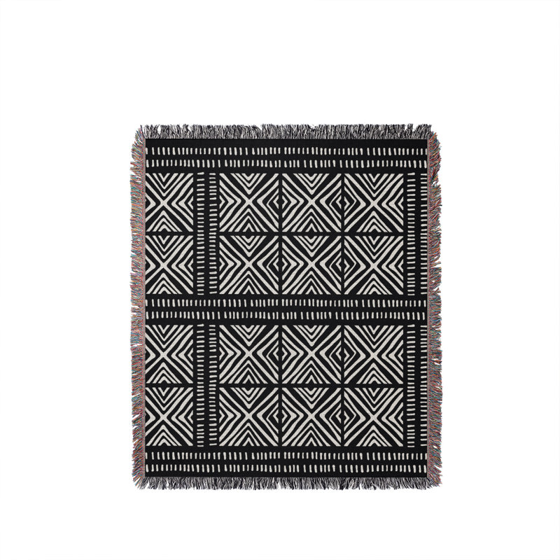 Jeté en coton Thora Tribal, Noir, 60 x 60
