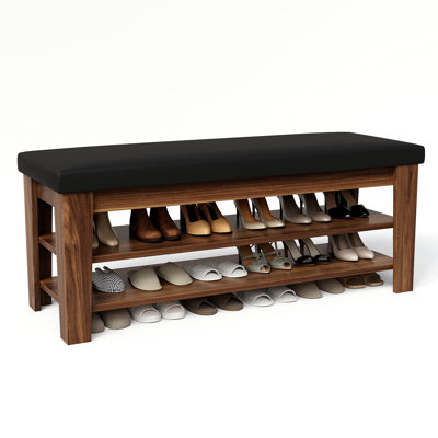 Banc de rangement pour chaussures d'entrée, banc de rangement pour chaussures en bois à 2 niveaux