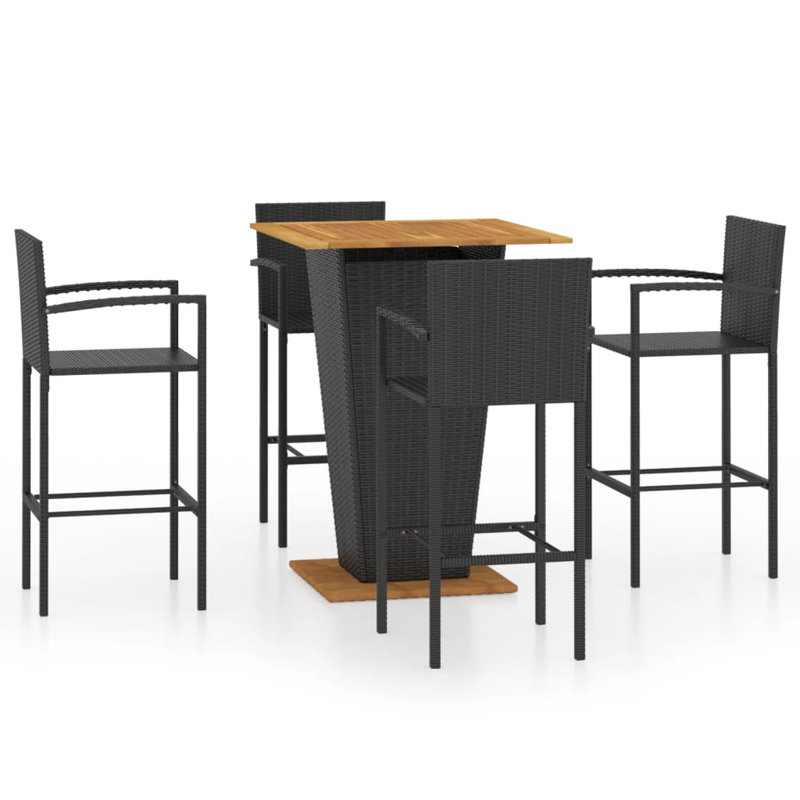 Ershel 4 Seater Rattan Conversation Set, Black