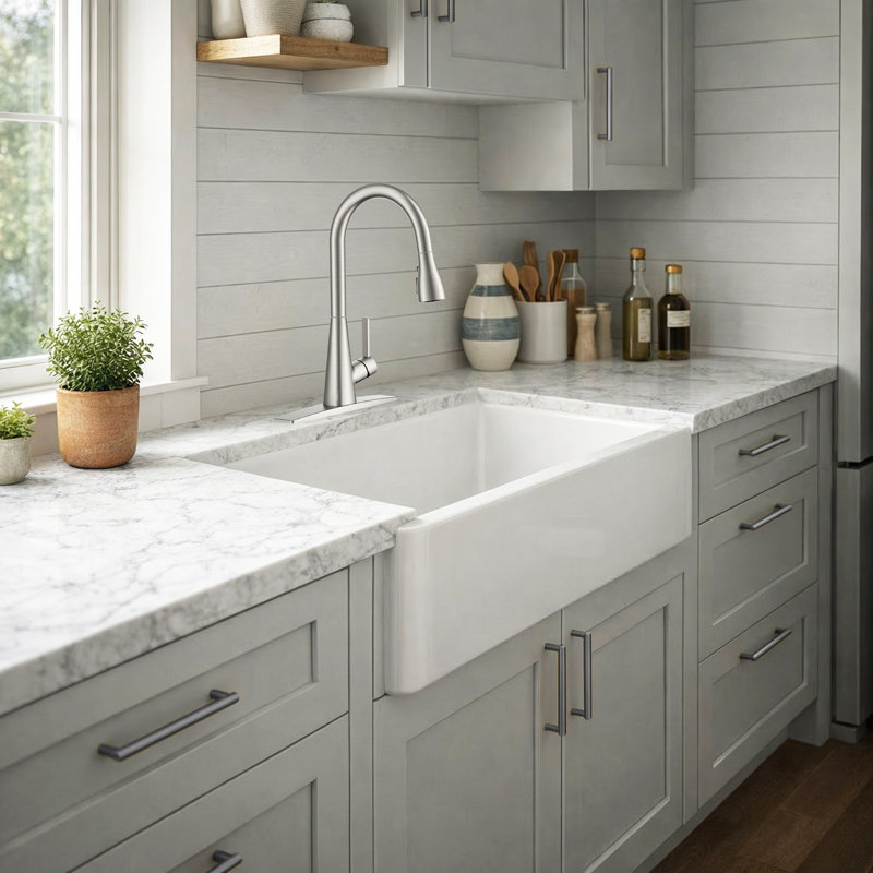 Pull Down Kitchen Faucet With Deck Plate, Stainless Steel, Without Soap Dispenser