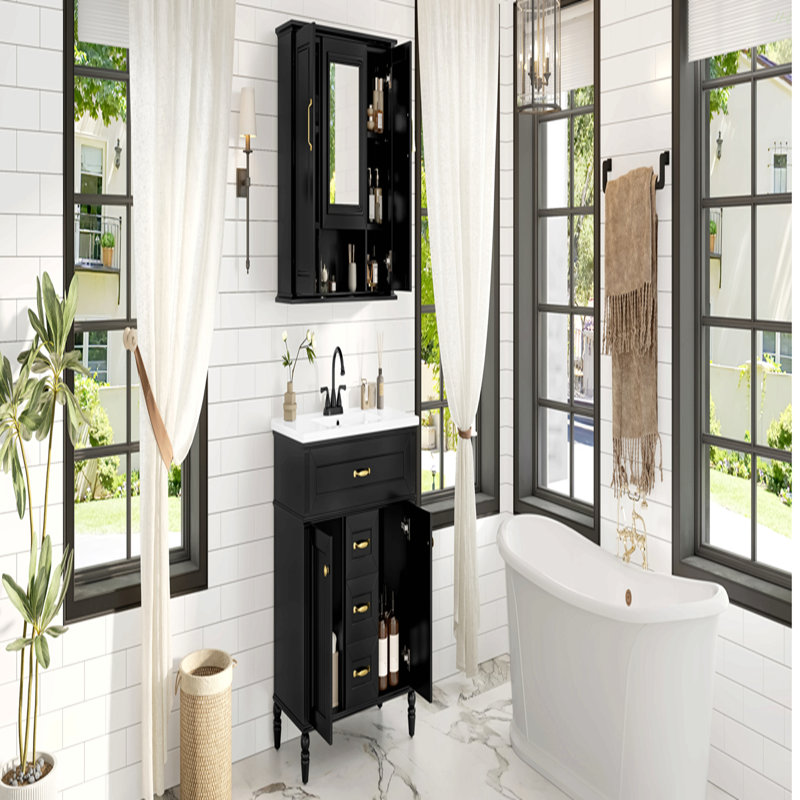 Armoire à pharmacie 36 po, armoire de rangement murale pour salle de bain, armoire murale moderne avec miroir, armoire à miroir avec 3 portes (meuble-lavabo non inclus)
