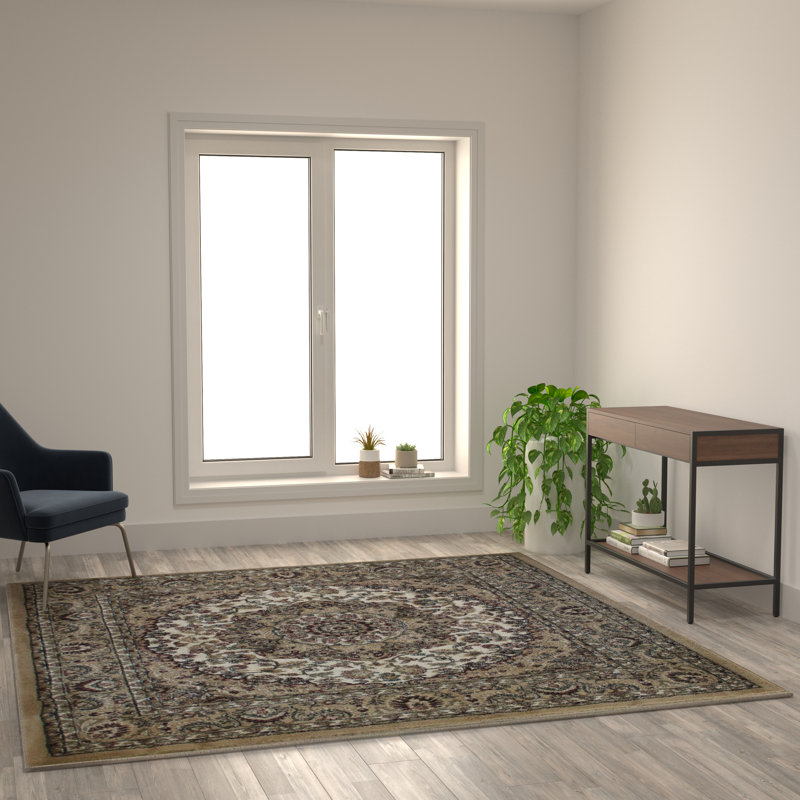 Damora Multipurpose Persian Style Olefin Medallion Motif Area Rug, Square 7'