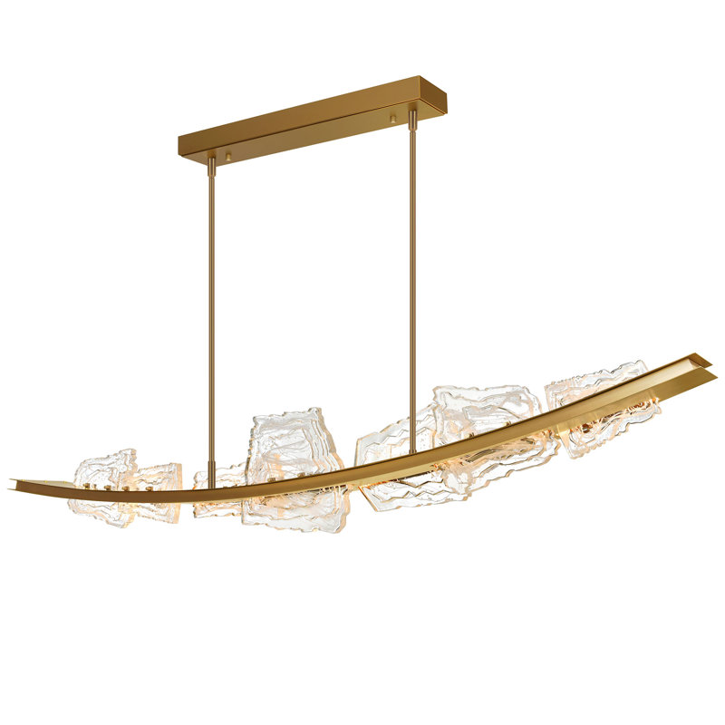 Lustre à DEL intégré en laiton 70 po avec verre fabriqué à la main Arcus, Laiton