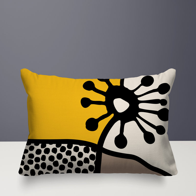 Coussin lombaire réversible intérieur / extérieur Jai Abstract, H 18 po x l 25 po, Yellow