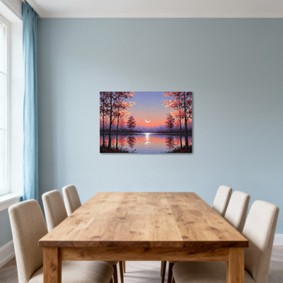 Landscape & Nature Autumn Trees Lake Sunset Moon Reflection Sky Colours