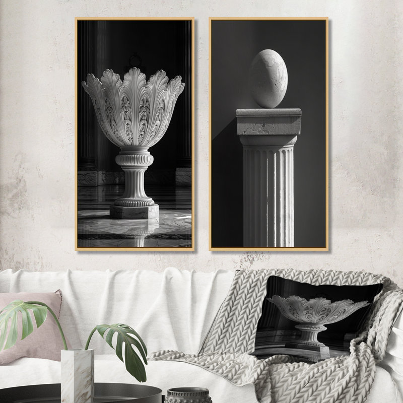 Ensemble de 2 pièces monochromes de l'architecture architecturale, photo I, H 40 po x l 40 po, Impression encadrée, Érable