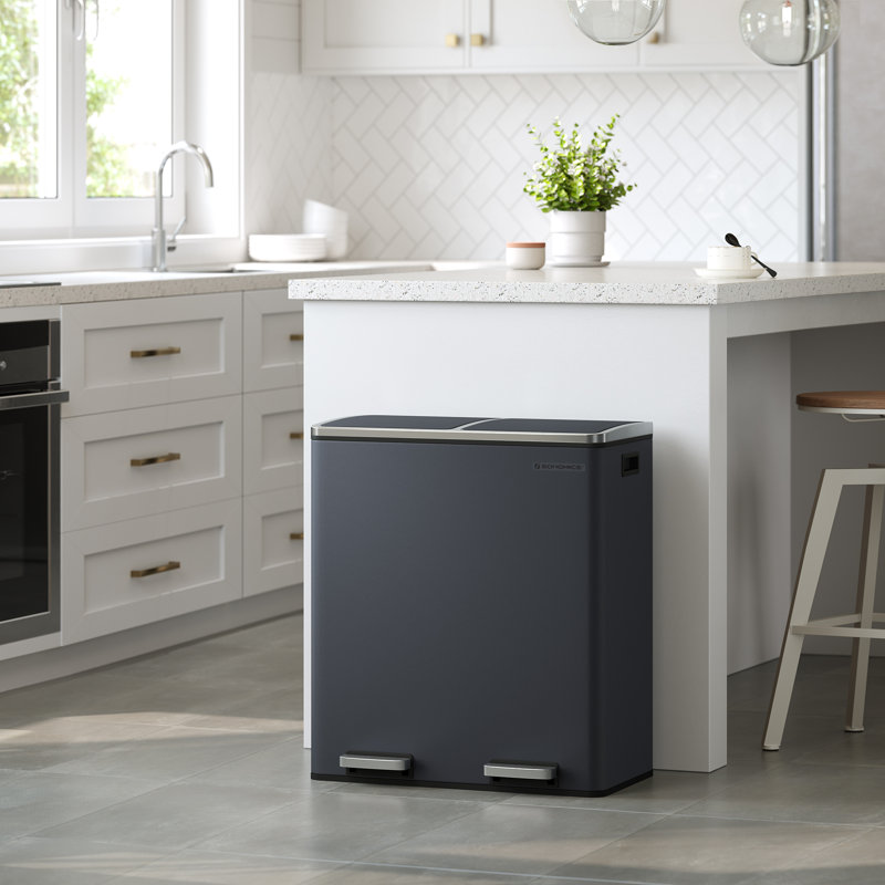 Steel Step On Multi-Compartment Rubbish & Recycling Bin, 60L, Dark Grey