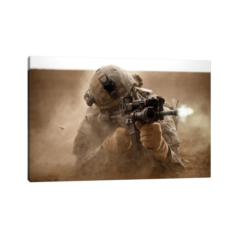 US Army Ranger In Afghanistan Combat Scene by Tom Weber - Wrapped Canvas Print, 20.32 cm H x 30.48 cm W