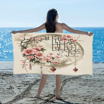Serviette de plage à motif chinois - serviette en microfibre à séchage rapide, absorbant doux, grande couverture de plage pour les voyages, la piscine, le bain, les cadeaux pour femmes, 60 x 80 po et un sac en toile de style chinois gratuit est inclus