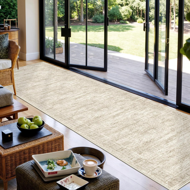Tapis lavable rétro antidérapant (beige), Tapis de couloir 2 pi 6 po x 14 pi