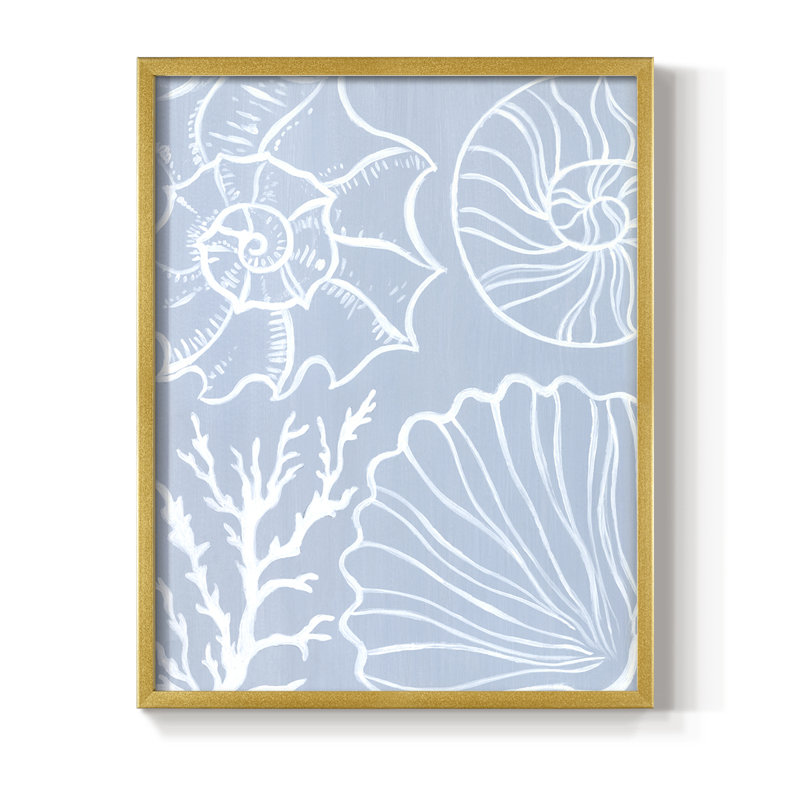 «Shell Silhouettes I», reproduction encadrée - bois massif, H 11 po x l 9 po, Doré