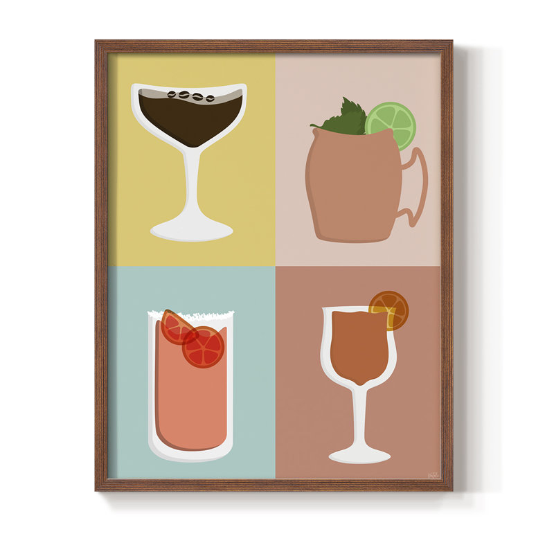 Impression encadrée Colorblock Cocktail II - bois massif, H 21 po x l 17 po, Noyer