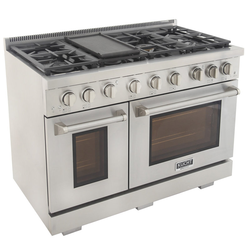 Kucht Professional 48 In. 6.7 Cu. Ft. Range With Sealed Burners, Griddle And Two Ovens - One Convection - In Stainless Steel With Classic Silver Knobs