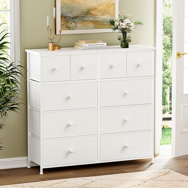 Commode avec commode en bois Ojaswi, 10 commodes en bois, Blanc