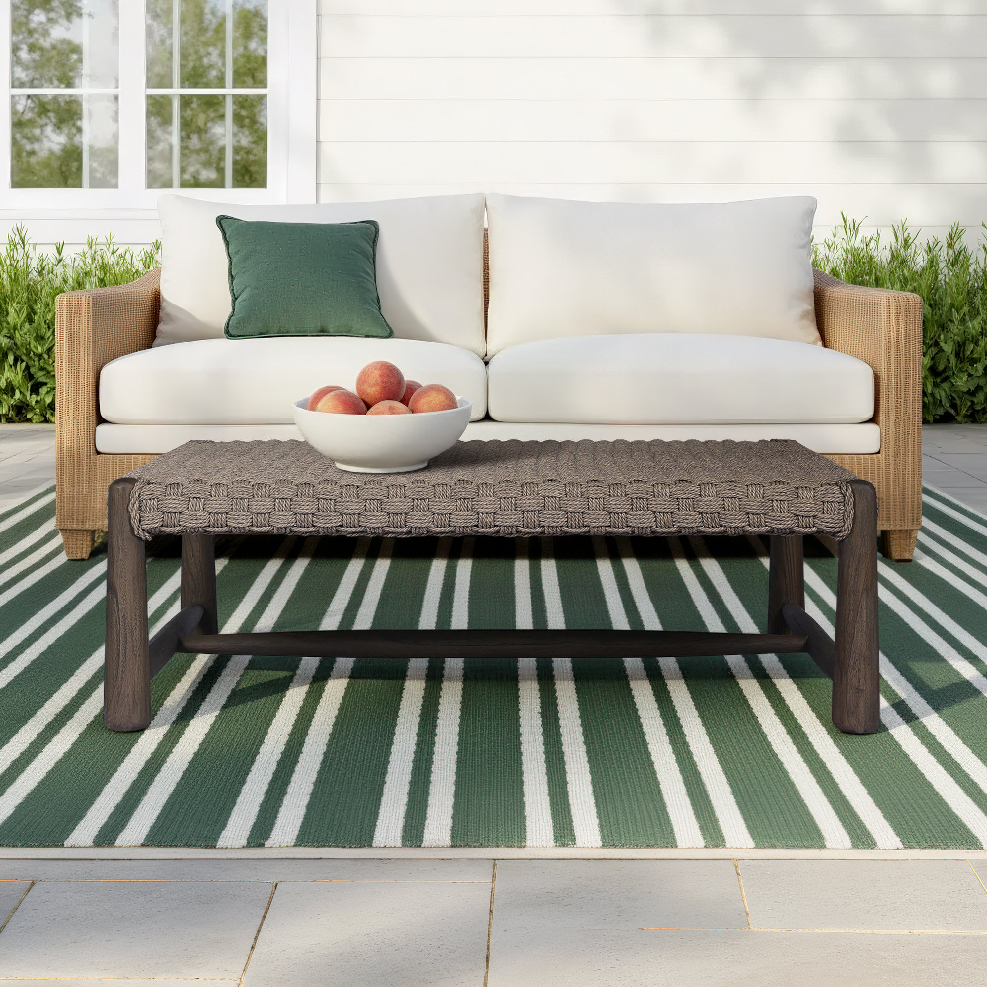 Savio Outdoor Coffee Table, Dark Textured Woven