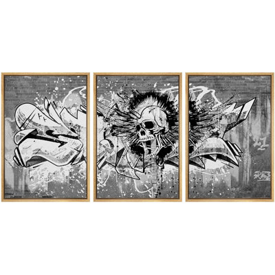 Pop Urban Street " Spray Paint Rock 'N Roll Skull Graffiti & Street Art Comic Book Modern Art Urban Portrait " 3 - Pieces