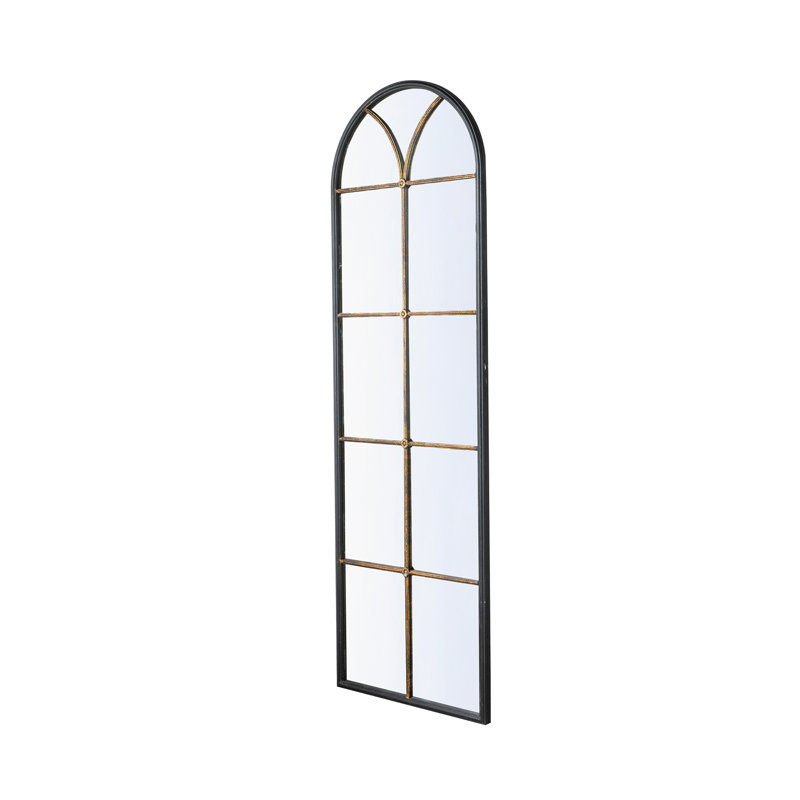 Arched Wall Mirror with Black and Gold Windowpane Design, 74.5" x 23.5"
