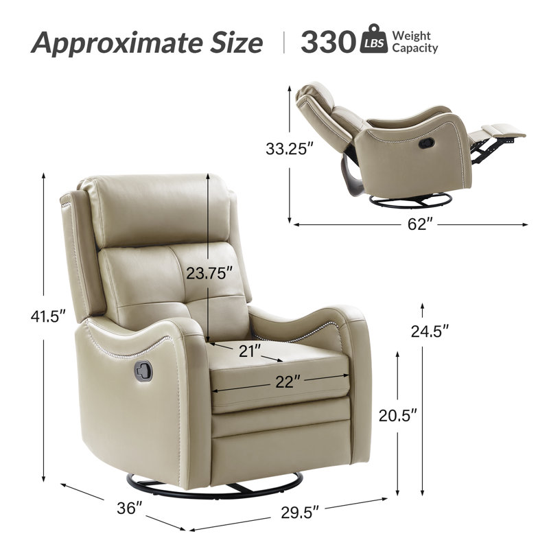 Amaty 28.3" Wide Genuine Leather Swivel Rocker Manual Standard Recliner Set of 2, Beige