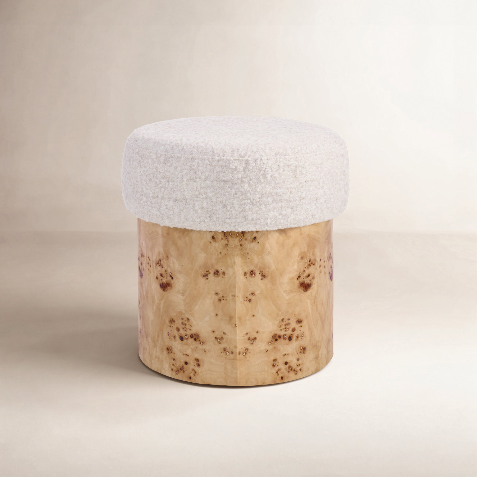 16" Boucle & Burl Ottoman, Cream Boucle
