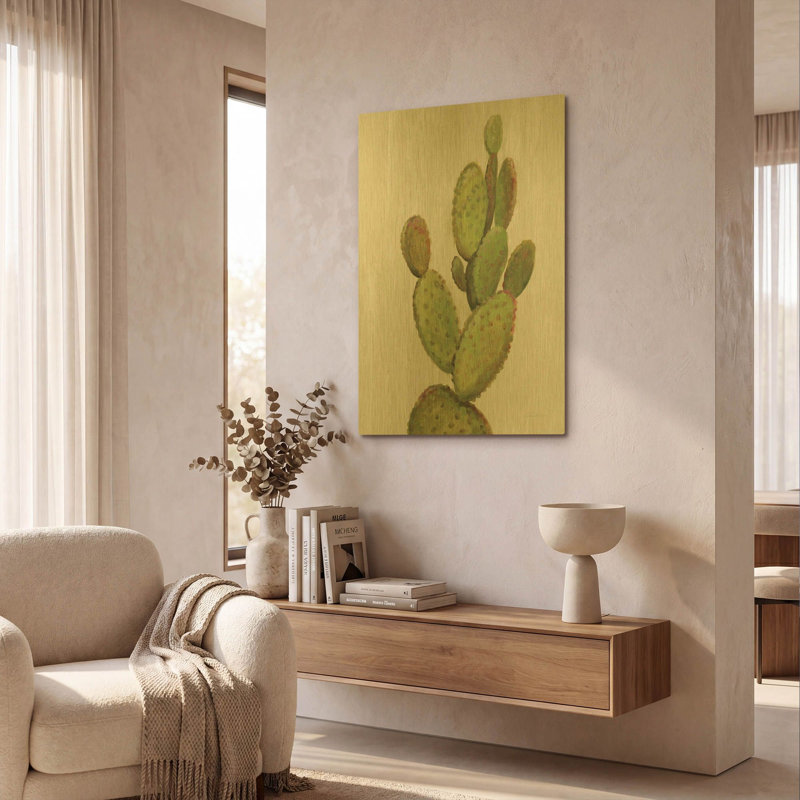 «Front Yard Cactus I» par Silvia Vassileva, art mural en métal doré, 24 po x 36 po, 24 po x 36 po