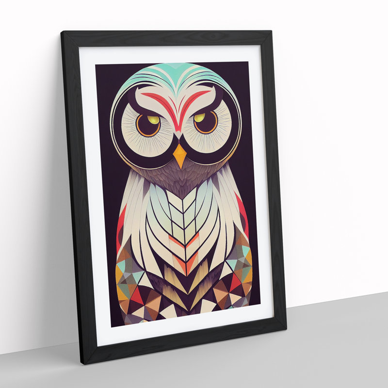 XV1022-4866X Unique Owl Art No.5 Abstract - Print, White, 66cm H x 48cm W, Black Framed Paper