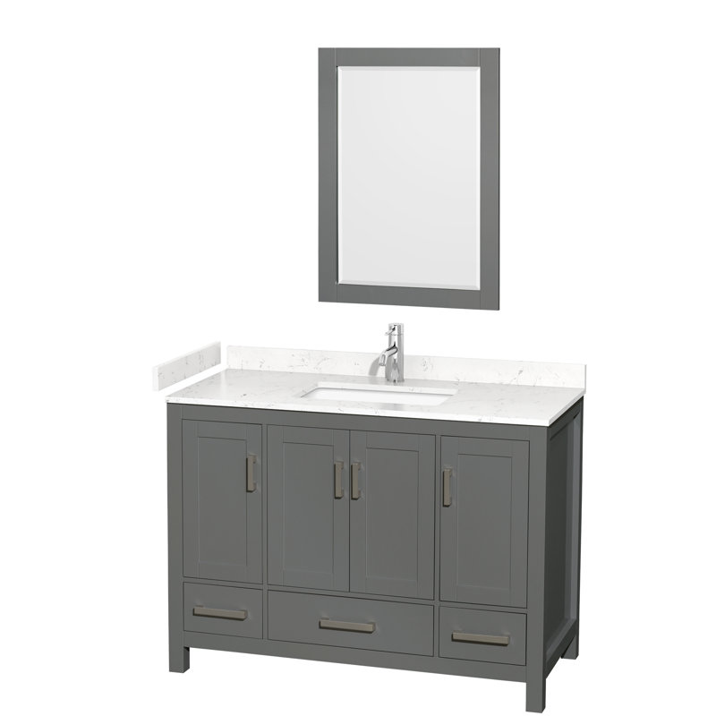 Sheffield 48" Bathroom Vanity Set with 24" Mirror, Carrara Cultured Marble, Dark Gray
