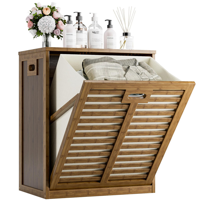 Tilt-Out Bamboo Laundry Hamper with Hidden Removable Basket, 1 Unit, (Walnut), Walnut