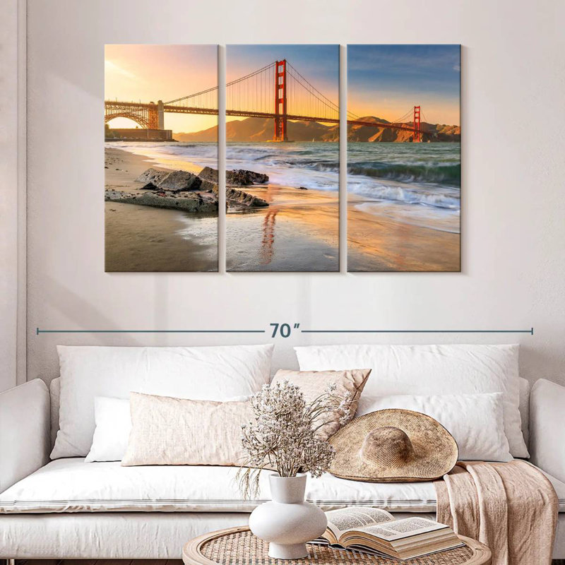 Coucher de soleil au pont Golden Gate, H 32 po x l 50 po