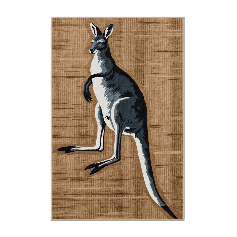 Washable Eastern Kangaroo Wildlife Area Rug, Rectangle 3' x 5'