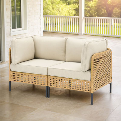 Ensemble de canapé modulaire d'extérieur en osier naturel avec coussins beiges Boho