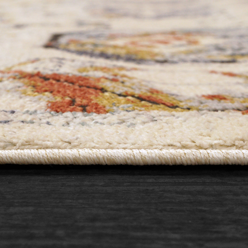 Tapis oriental en polypropylène tissé à la machine en ivoire / bleu, Tapis de couloir 2 pi 2 po x 7 pi 7 po
