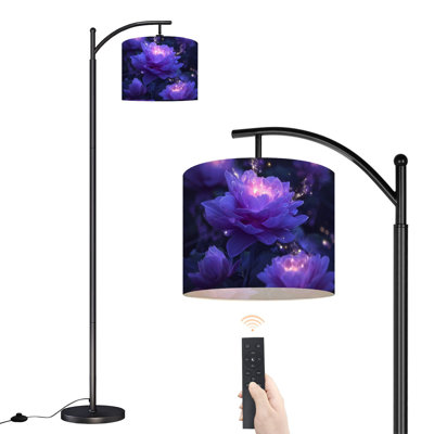 Lampe sur pied en arc avec fleurs de lotus mauve scintillante, lumière magique, fantaisie, lampes sur pied avec télécommande, abat-jour à DEL, abat-jour réglables, grandes lampes debout pour le bureau de lecture, salon