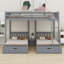 Wood Triple Bunk Bed With Drawers And Guardrails-501031892