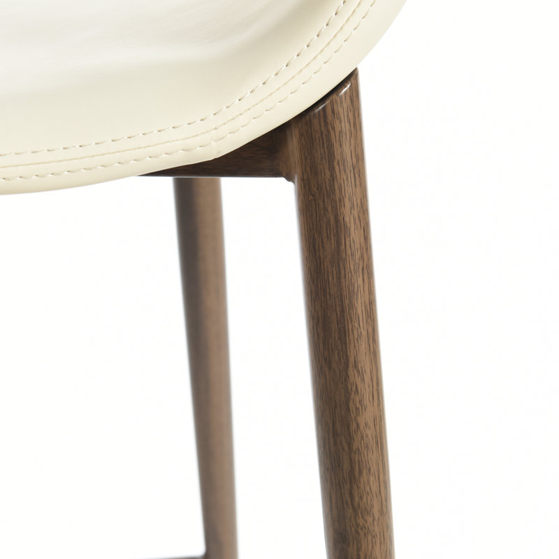Luna Curved-Back Bar Stool - Light Beige & Walnut, Light Beige