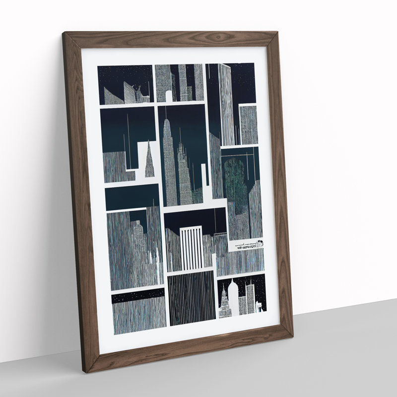 Skyline Retro - Wall Art, 34cm H x 25cm W x 2cm D, Walnut Framed