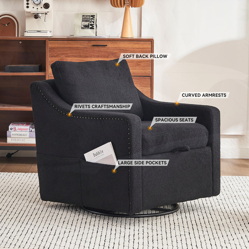 Fauteuil d'appoint pivotant en tissu, Ours en peluche noir